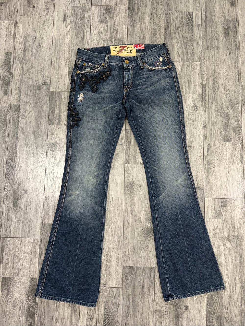 7 For All Mankind x The Great China Wall Dark Blue Flared Jeans